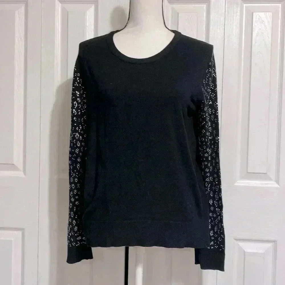 Premise Studio black knit sweater & bling sleeves top shirt